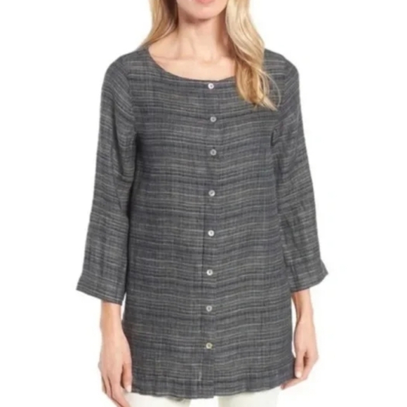 Eileen Fisher coastline tunic. Oversized. 100% linen. Grey, white, blue. XS P. - Picture 1 of 14